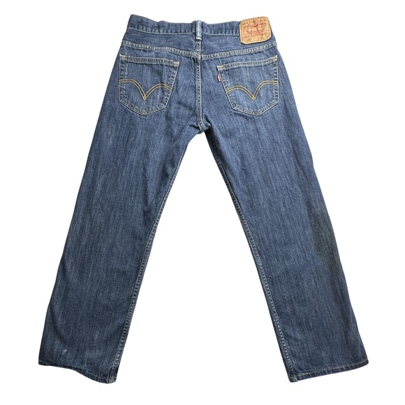 Levis 569 Jeans Mens 31x27 Blue Loose Straight Fit Denim Distressed Repair - Picture 1 of 16